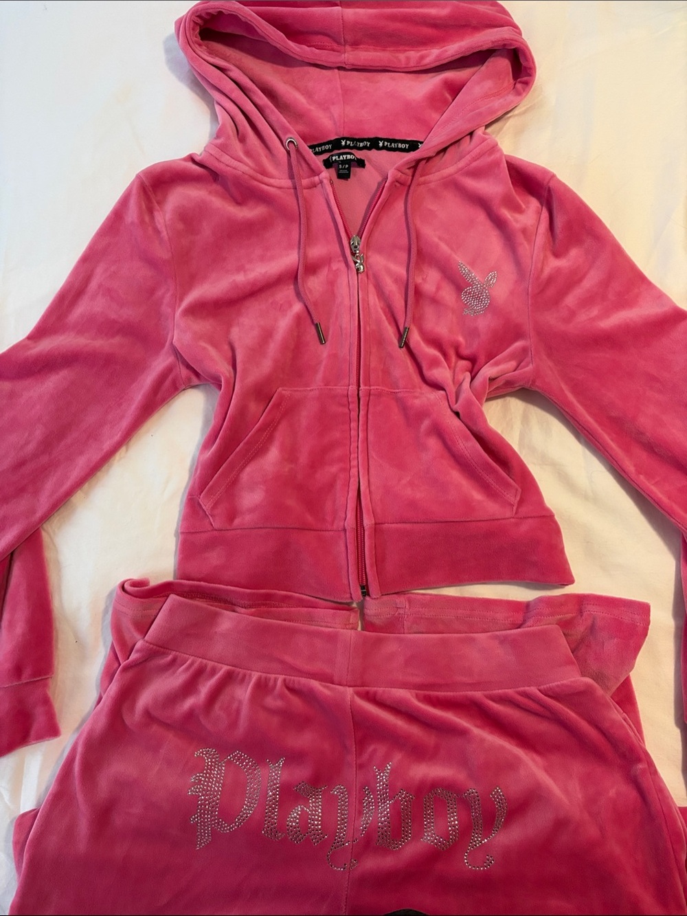 PLAYBOY Hot Pink Velour Zip Hoodie and Pant Set